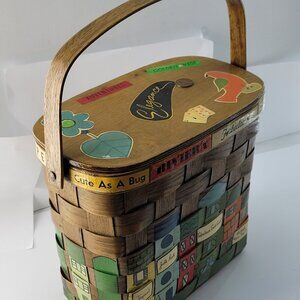 Vintage Caro Nan Hand Painted "Elegance" Florida City Scape Basket Bag Purse